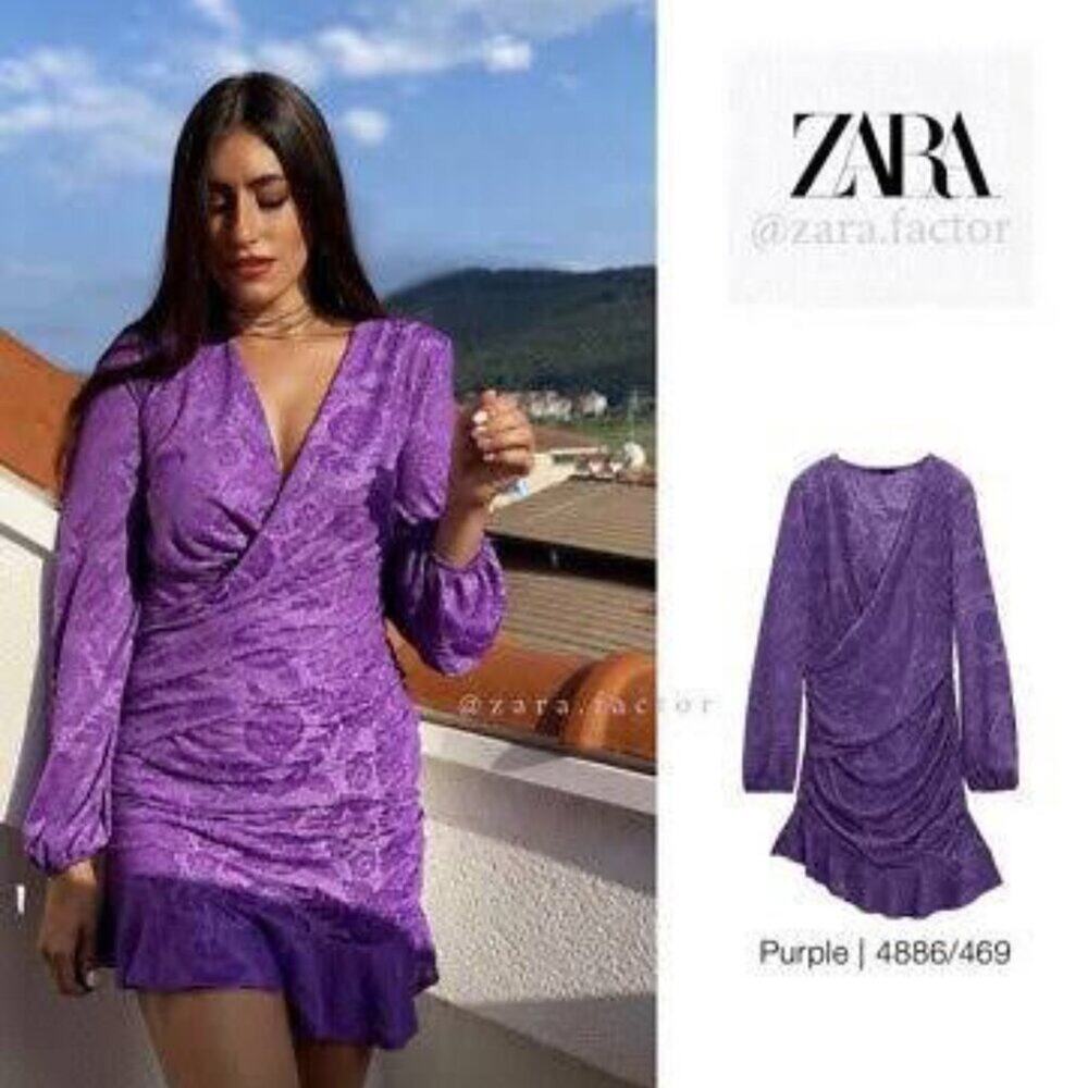 ZARA WOMEN'S MINI PURPLE PARTY WRAP FLORAL PRINT  DRESS SIZE SMALL